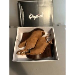 Qupid Faux Suede Wedge, Cognac, Women's 8